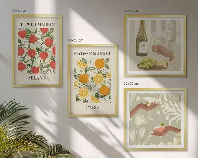 Wanddeko-Set Motiv Blumenwein Mailand und Paris
