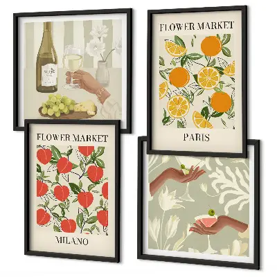 Wanddeko-Set Motiv Blumenwein Mailand und Paris