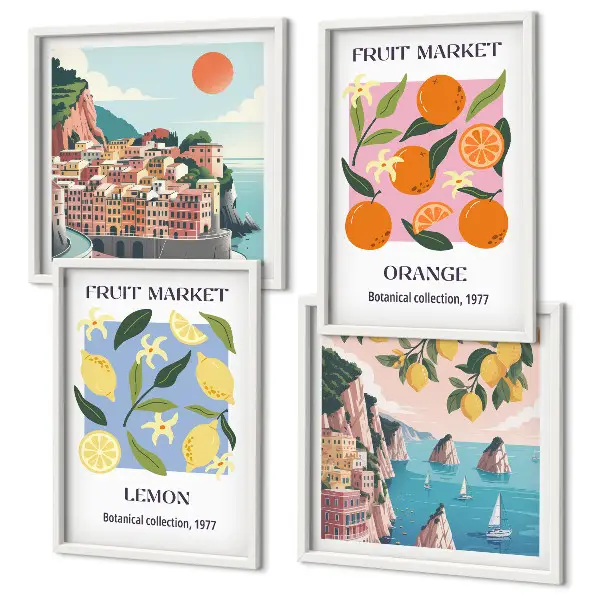 Obstposter Zitronen Orangen als Polyptychon mit Rahmen