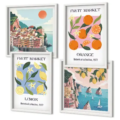 Obstposter Zitronen Orangen als Polyptychon mit Rahmen