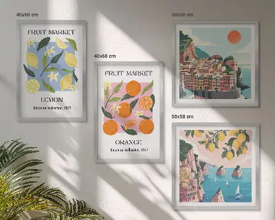 Obstposter Zitronen Orangen als Polyptychon mit Rahmen