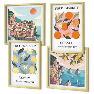 Obstposter Zitronen Orangen als Polyptychon mit Rahmen