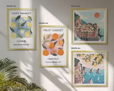 Obstposter Zitronen Orangen als Polyptychon mit Rahmen
