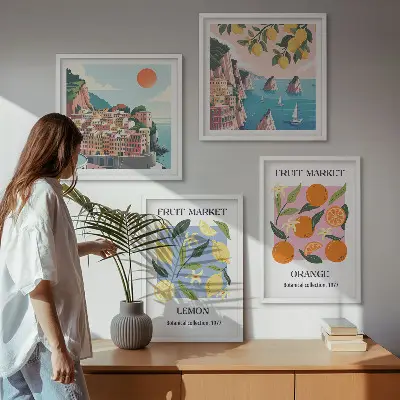 Obstposter Zitronen Orangen als Polyptychon mit Rahmen