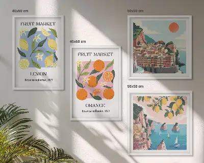 Obstposter Zitronen Orangen als Polyptychon mit Rahmen