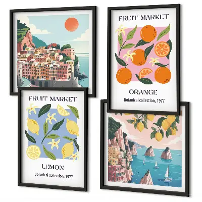 Obstposter Zitronen Orangen als Polyptychon mit Rahmen