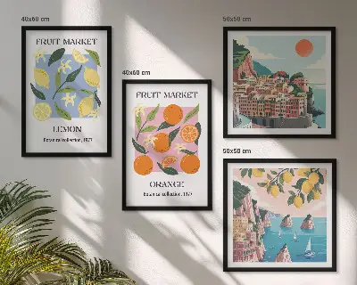 Obstposter Zitronen Orangen als Polyptychon mit Rahmen