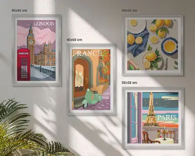 Wanddeko-Set mit Stadtansichten aus Paris und London