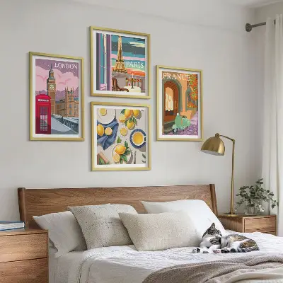 Wanddeko-Set mit Stadtansichten aus Paris und London