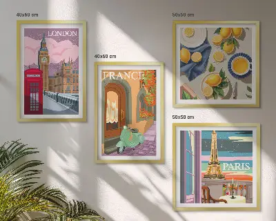 Wanddeko-Set mit Stadtansichten aus Paris und London