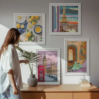 Wanddeko-Set mit Stadtansichten aus Paris und London