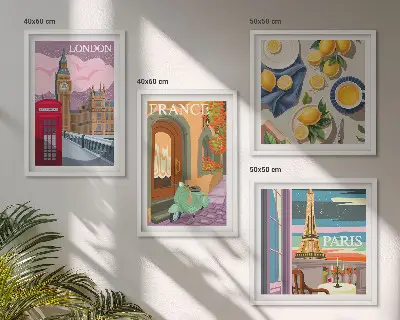 Wanddeko-Set mit Stadtansichten aus Paris und London