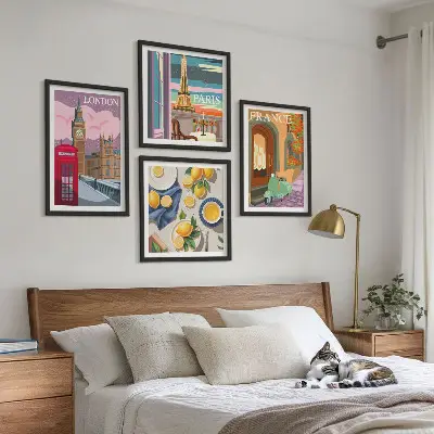 Wanddeko-Set mit Stadtansichten aus Paris und London