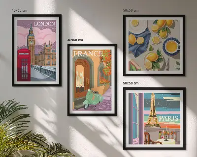Wanddeko-Set mit Stadtansichten aus Paris und London