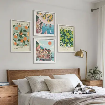 Vintage-Poster mit Fruchtmustern als Polyptychon mit Rahmen