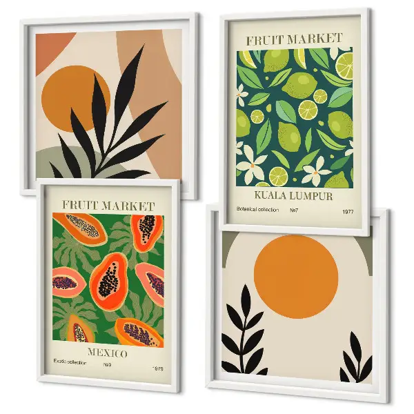 Boho-Papaya-Fruchtmuster als gerahmtes Polyptychon