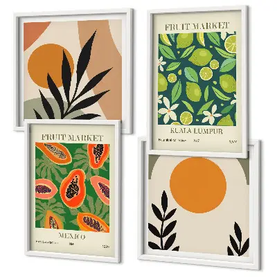 Boho-Papaya-Fruchtmuster als gerahmtes Polyptychon