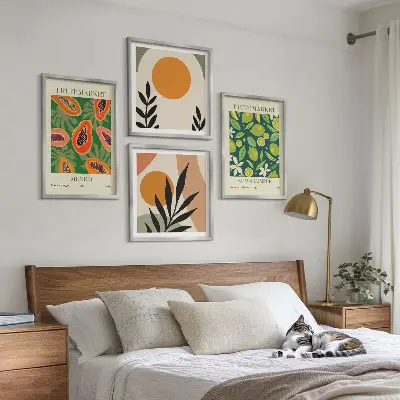 Boho-Papaya-Fruchtmuster als gerahmtes Polyptychon