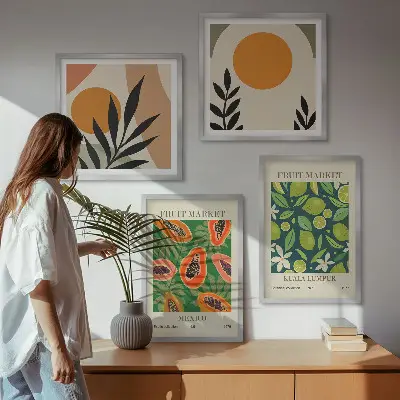 Boho-Papaya-Fruchtmuster als gerahmtes Polyptychon