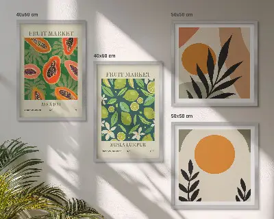 Boho-Papaya-Fruchtmuster als gerahmtes Polyptychon