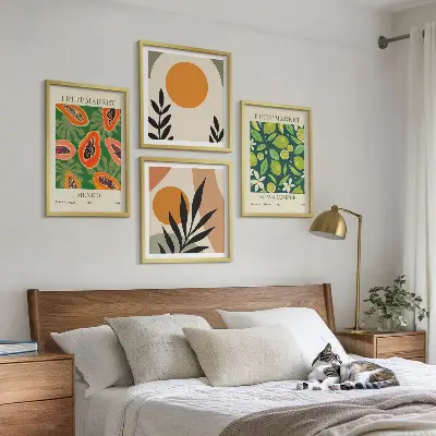 Boho-Papaya-Fruchtmuster als gerahmtes Polyptychon