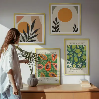Boho-Papaya-Fruchtmuster als gerahmtes Polyptychon