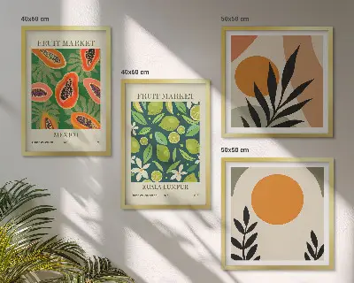 Boho-Papaya-Fruchtmuster als gerahmtes Polyptychon