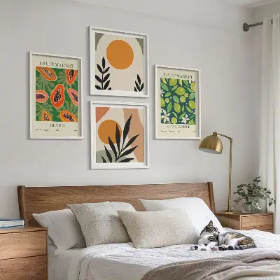 Boho-Papaya-Fruchtmuster als gerahmtes Polyptychon