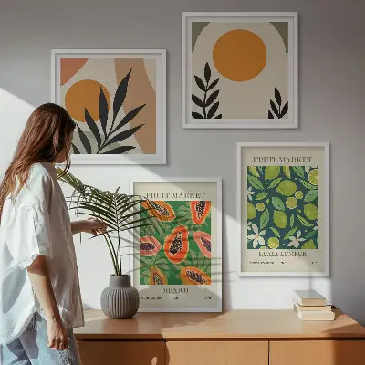 Boho-Papaya-Fruchtmuster als gerahmtes Polyptychon