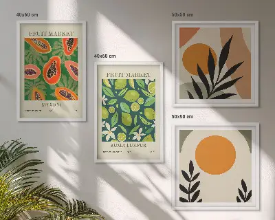 Boho-Papaya-Fruchtmuster als gerahmtes Polyptychon
