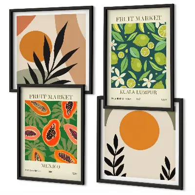 Boho-Papaya-Fruchtmuster als gerahmtes Polyptychon