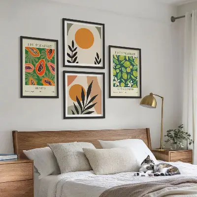 Boho-Papaya-Fruchtmuster als gerahmtes Polyptychon