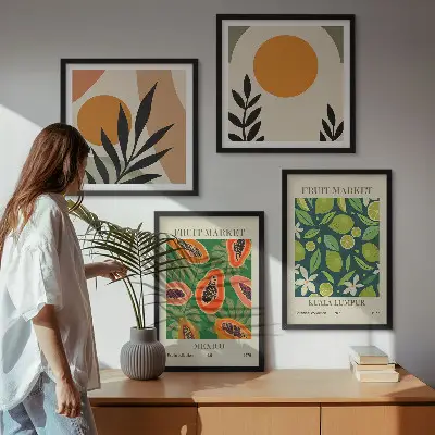 Boho-Papaya-Fruchtmuster als gerahmtes Polyptychon