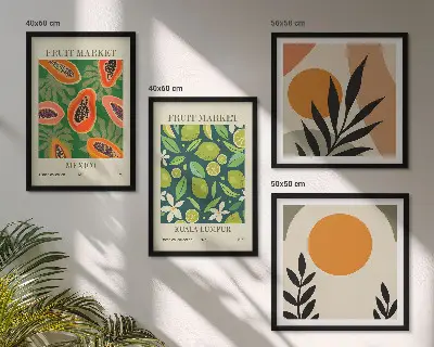 Boho-Papaya-Fruchtmuster als gerahmtes Polyptychon