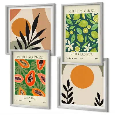 Boho-Papaya-Fruchtmuster als gerahmtes Polyptychon