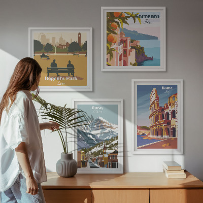 Wanddeko-set Retro-Illustrationen berühmter Orte