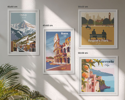 Wanddeko-set Retro-Illustrationen berühmter Orte