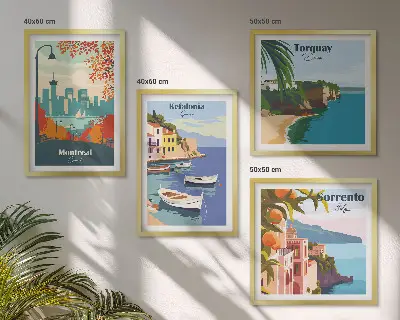 Retro-Ansichten von Städten auf der ganzen Welt als gerahmtes Polyptychon