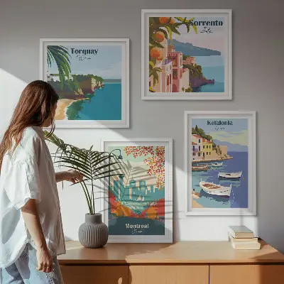 Retro-Ansichten von Städten auf der ganzen Welt als gerahmtes Polyptychon