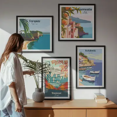 Retro-Ansichten von Städten auf der ganzen Welt als gerahmtes Polyptychon