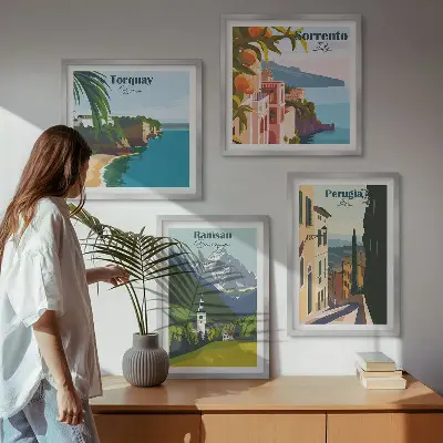 Wanddeko-Set mit Motiven von Berglandschaften und Städten