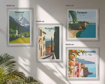 Wanddeko-Set mit Motiven von Berglandschaften und Städten