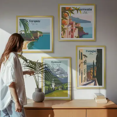Wanddeko-Set mit Motiven von Berglandschaften und Städten