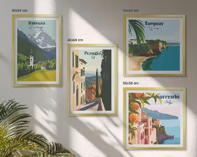 Wanddeko-Set mit Motiven von Berglandschaften und Städten