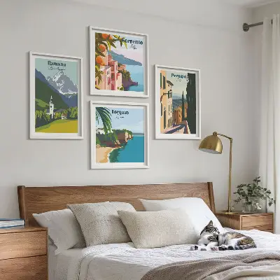 Wanddeko-Set mit Motiven von Berglandschaften und Städten