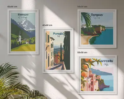 Wanddeko-Set mit Motiven von Berglandschaften und Städten