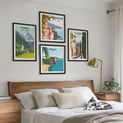 Wanddeko-Set mit Motiven von Berglandschaften und Städten