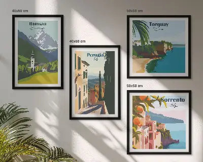 Wanddeko-Set mit Motiven von Berglandschaften und Städten