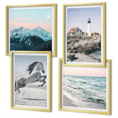 Wanddeko-Set mit Motiven von Pferden in Bewegung am Strand sowie Leuchtturm und Bergen