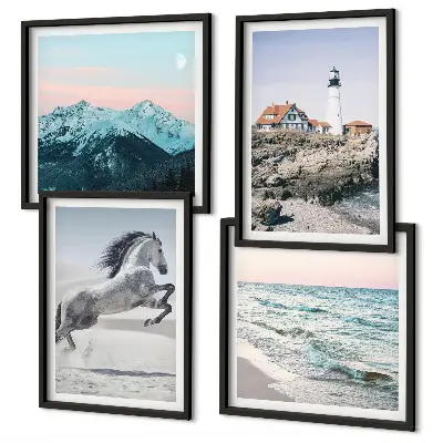 Wanddeko-Set mit Motiven von Pferden in Bewegung am Strand sowie Leuchtturm und Bergen